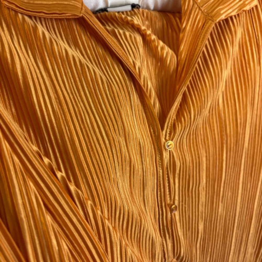 Orange Silky Pleated Button Down - image 3